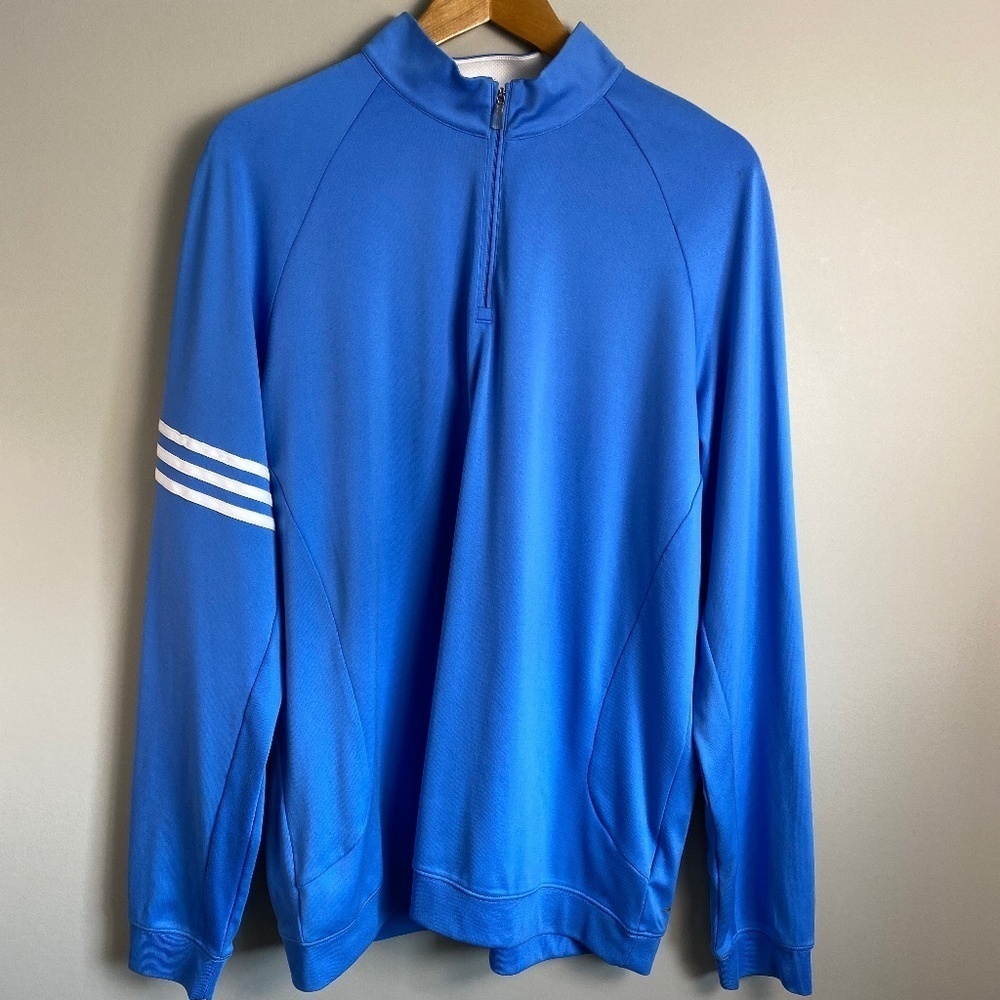 Adidas Men's 1/4 Zip Blue Performance Long Sleeve Athletic Pullover Golf Top L